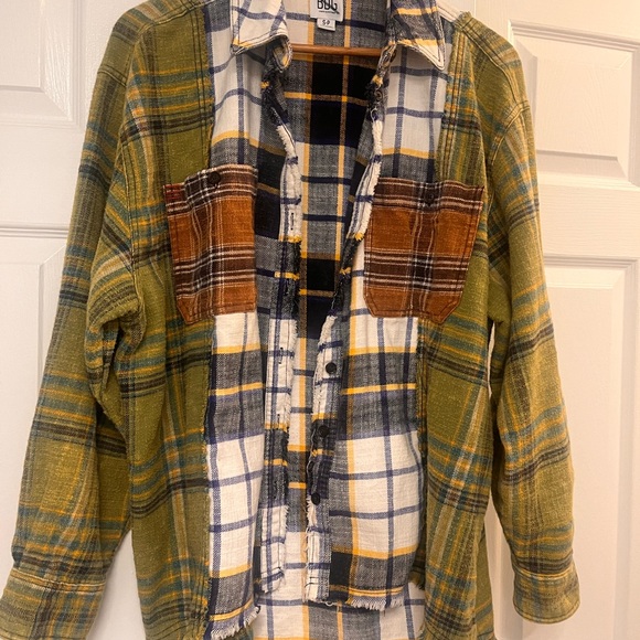 BDG Mixed Plaid Button-Down Shirt Jacket in Olive, Mustard & Brown - Picture 5 of 9